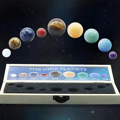Solar System Crystal Gemstone Sphere Set – 9 Planet Stone Balls Galaxy Model for Home & Office Decor Gift
