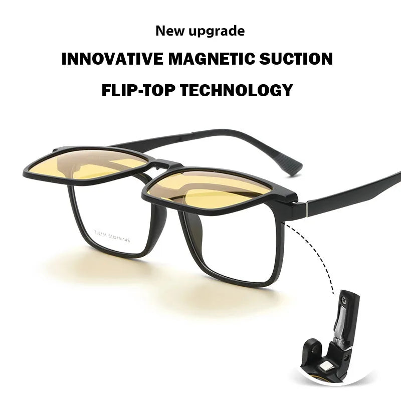 Magnetic Clip-On Prescription Glasses - Flip Up TR90 Polarized Sunglasses With Night Vision & Reading Lens Design