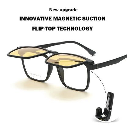 Magnetic Clip-On Prescription Glasses - Flip Up TR90 Polarized Sunglasses With Night Vision & Reading Lens Design