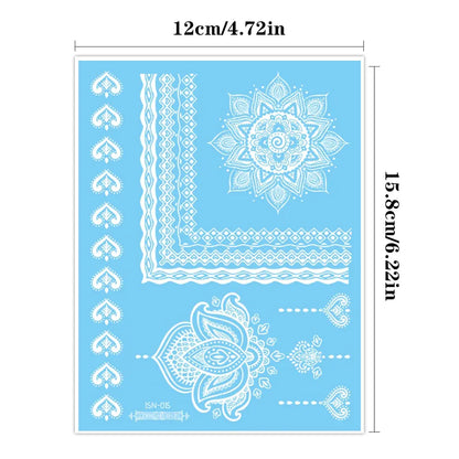 Blue Luminous Glow Henna Temporary Tattoo Stickers – Waterproof Mandala Lace Floral Body Art for Women & Men