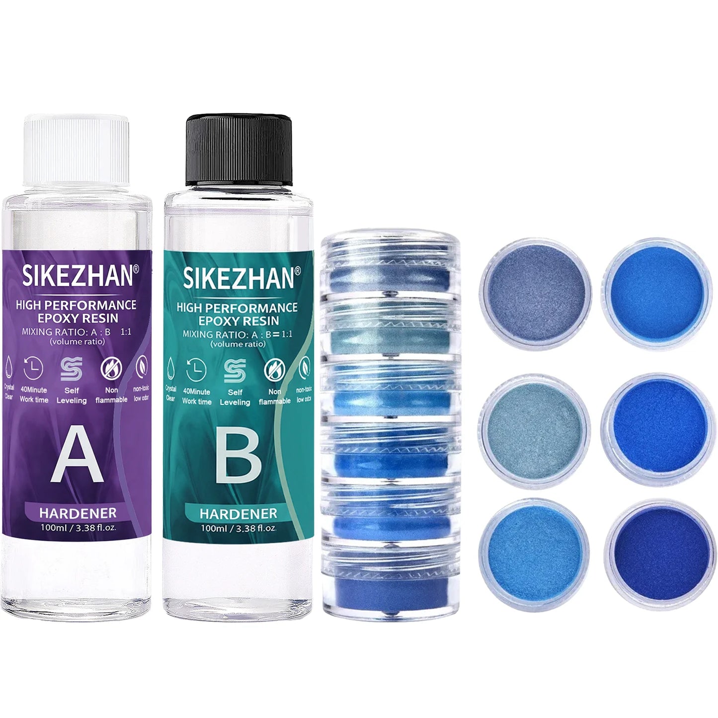 Crystal Clear Epoxy Resin Kit - AB Resin Glue with 6 Color Mica Powder for DIY Jewelry, Nail Art, Soap & Craft Casting