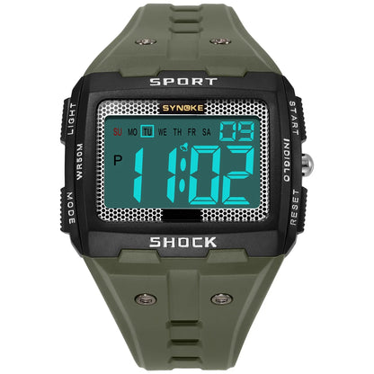 SYNOKE Men’s Sports Electronic Watch – Waterproof Night Glow Large Screen Square Outdoor Running & Camping Watch