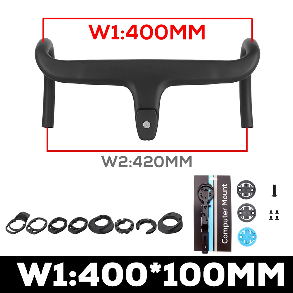 ULLICYC T1 Carbon Fiber Road Bike Handlebar - Integrated Internal Cable Routing Cockpit with Mount Spacers 360–380mm