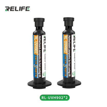 2PCS RELIFE RL-UVH902 UV 3S Quick-Drying Solder Mask Ink 10ML with RL-014 UV Curing Light for Mobile Phone Repair