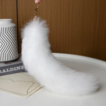 2024 Natural Fox Fur Tail Keychain – Chic Y2K Furry 40cm Keyring Accessory for Women’s Car Keys