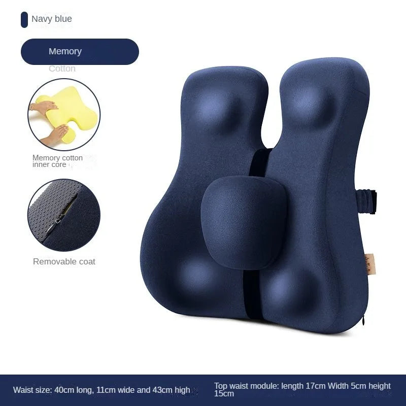 Memory Foam Seat Cushion & Back Support Pillow Set — Orthopedic Ergonomic Coccyx, Hip & Lumbar Relief for Office Chair & Car