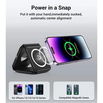 3-in-1 Magnetic Wireless Charging Pad for iPhone 13–16 Series, Apple Watch 8/9 and AirPods - Fast Charging Dock Station