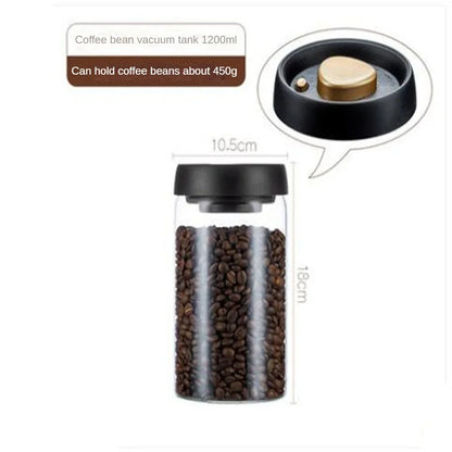 Vacuum Sealed Coffee Bean Storage Jar – Transparent Glass Airtight Container, Moisture-Proof Food Canister