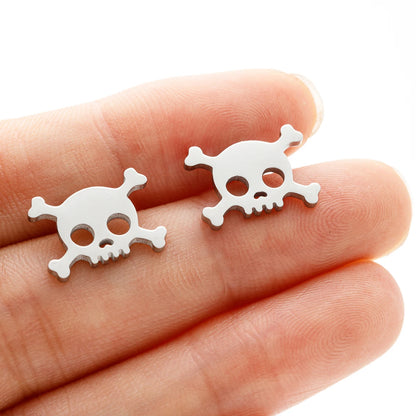 Mini Skull Stud Earrings for Men - Stainless Steel Gothic Halloween Jewelry