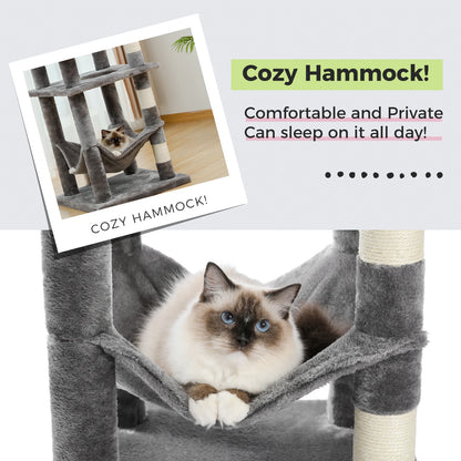 Large Cat Tree Tower – Multi-Level Plush Indoor Cat Condo with Scratching Posts, Boards, Perches & Caves