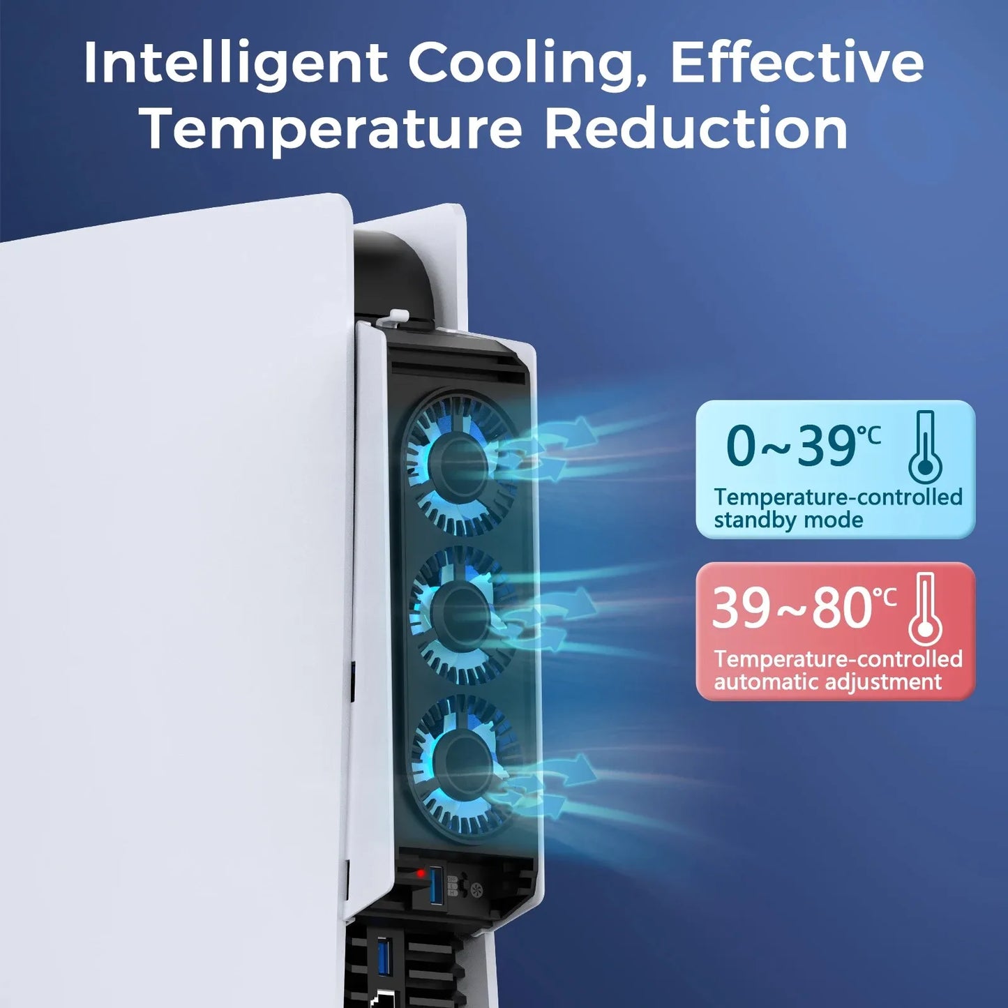 PS5 Disc & Digital Console Cooling Fan – USB 3.0 Hub with 2-Speed Adjustable Cooling System Gaming Accessory