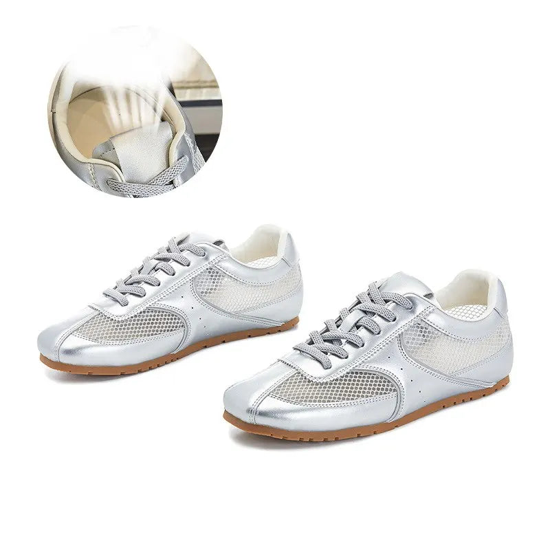 MORAZORA 2025 Women’s Split Leather Sneakers – Lace-Up Fashion Casual Flats in Beige & Pink