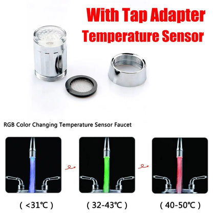 LED Temperature Sensor Water Faucet - 7 Color Light Changing Tap Nozzle for Kitchen and Bathroom - Stylish and Functional Kitchen Accessory