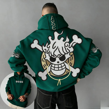 Oversized One-Piece Anime Hoodie — Unisex Cartoon Graphic Pullover Sweatshirt, Streetwear Casual Y2K Autumn Winter Fashion