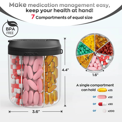 Weekly 7-Compartment Pill Organizer – Portable Travel Pill Case with Anti-Mix Design & 20 Labels