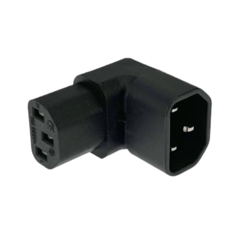 IEC 320 C14 to C13 Adapter - 3-Pin 90-Degree Right-Angle AC Power Extension Converter