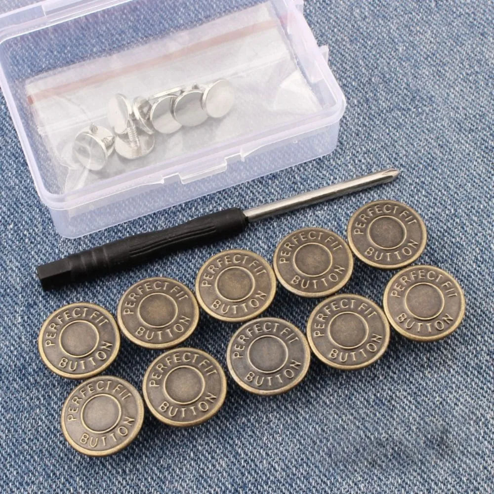 10Pcs No-Sew Metal Jeans Buttons – Removable Nail-Free Waist Adjust Buckles for Pants