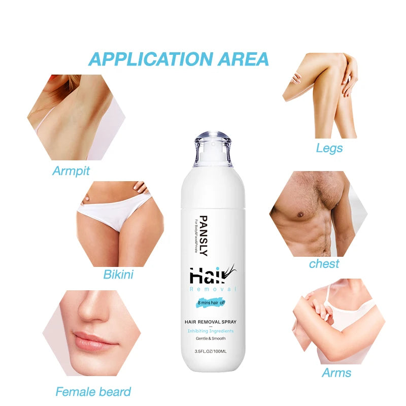 100ML Hair Removal Spray - Painless Hair Reduction Treatment for Smooth Skin and Hair Growth Inhibition