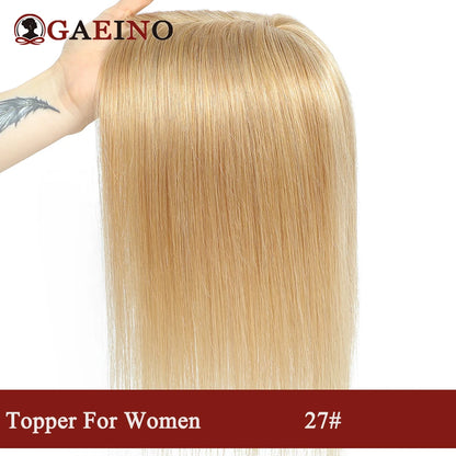 Straight Human Hair Topper With Bangs - Silk Base Clip In Real Hair Extension For Women Chocolate Brown Light Brown