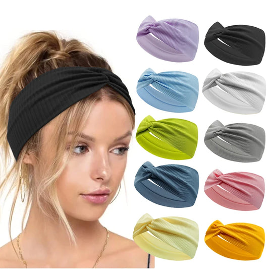 Silky Threaded Fabric Twist Headband – Elastic Yoga, Workout & Running Hair Bands for Women & Girls