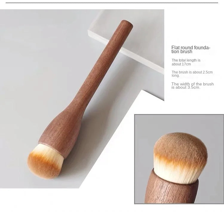 New European Vintage Wood Handle Makeup Brush – High-Quality Walnut Soft Powder, Blush & Foundation Contour Brush