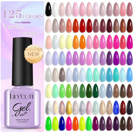LILYCUTE Solid Color Gel Nail Polish 7ml - Semi-Permanent Soak Off UV LED Gel Varnish for Nail Manicure Art