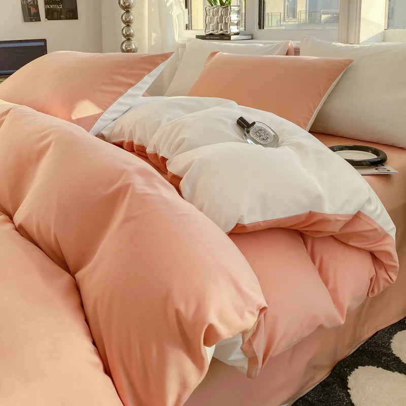 Washed Cotton Duvet Cover Set - Solid Color Soft Bedding Collection with Pillowcases Comforter Cover 220x240cm