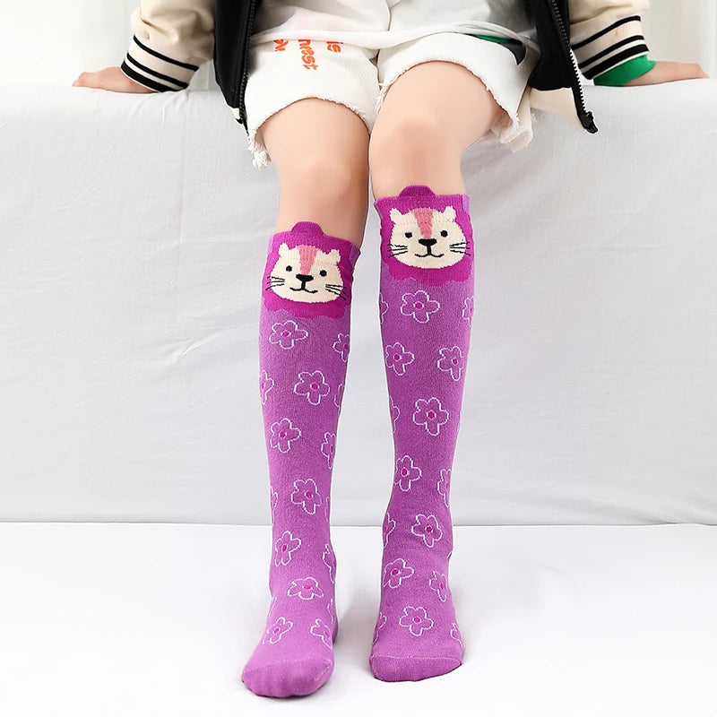 Cute Cartoon Animal Knee-High Socks for Babies & Kids – Warm Cotton Ankle & Over-Knee Socks for Girls