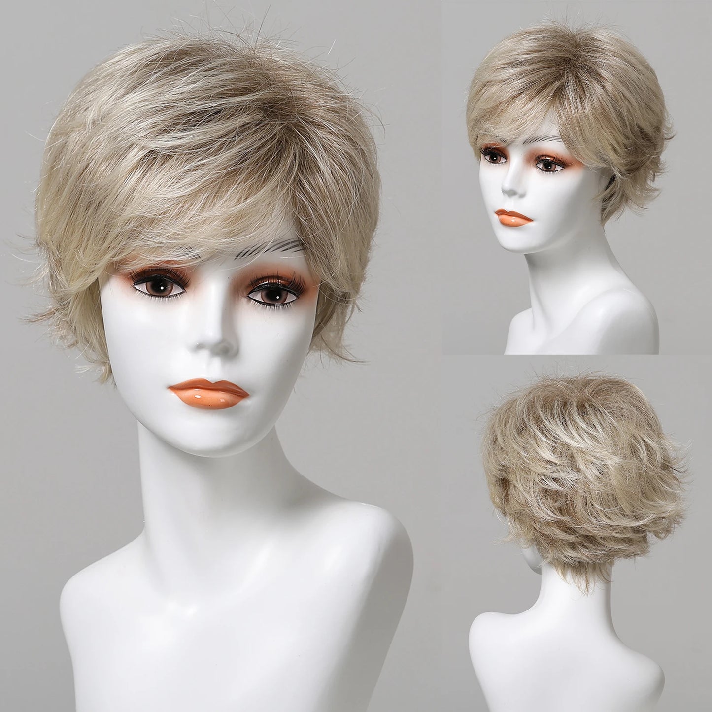 Platinum Blonde Short Pixie Cut Wig – 8 Inch Human Hair Wig with Bangs for Women, Soft Machine Made
