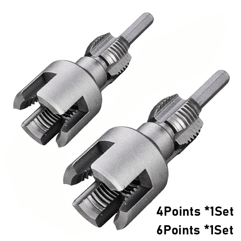 High-Speed DN15/DN20 Pipe Threading Tool – Double-Ended Internal & External Cutter for Electric Drill, 4/6 Point Water Pipe Work
