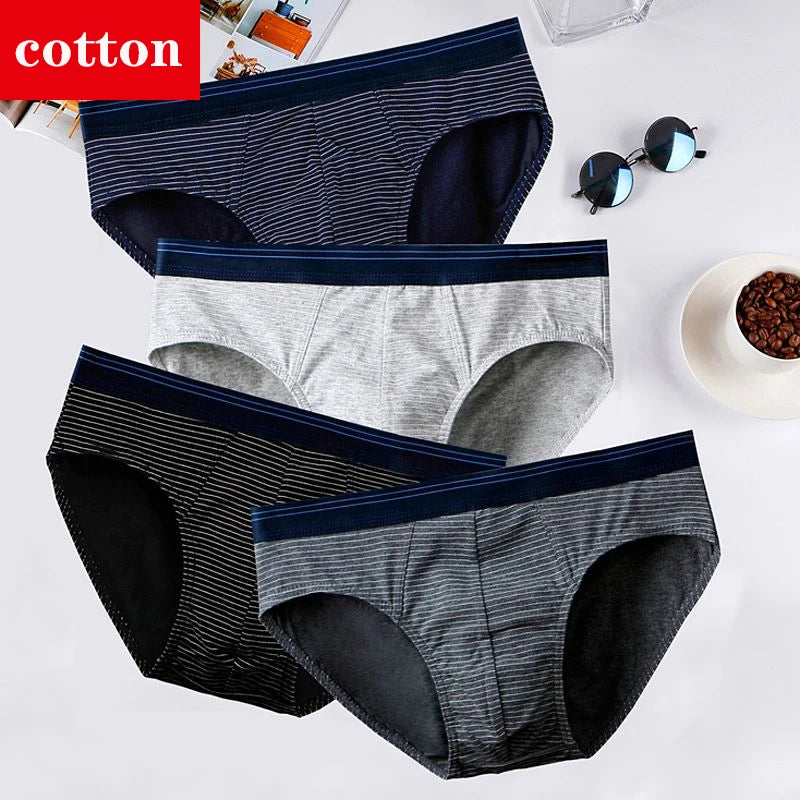 4-Pack Men's Cotton Briefs - Breathable Printed Underwear with Comfortable Fit & Stylish Design