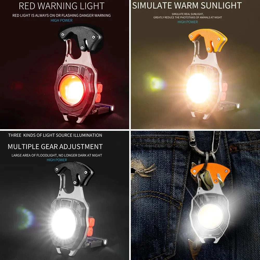 COB Work Lights - 3 Gears Rechargeable Flashlight with Multifunctional Features - Perfect for Camping, Includes Cigarette Lighter Screwdriver & LED Keychain Lamp