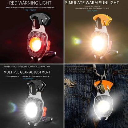COB Work Lights - 3 Gears Rechargeable Flashlight with Multifunctional Features - Perfect for Camping, Includes Cigarette Lighter Screwdriver & LED Keychain Lamp