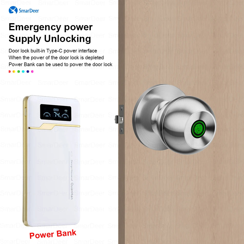SmarDeer Fingerprint Door Lock – Tuya Smart Bluetooth Keyless Entry with Fingerprint & App Control