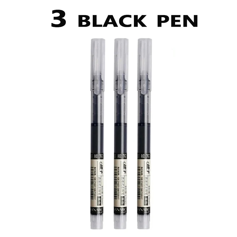 3–5Pcs Quick-Drying Gel Ink Pens 0.5mm – Large Capacity Smooth Writing Pens Black & Blue Ink for School, Office & Stationery Use