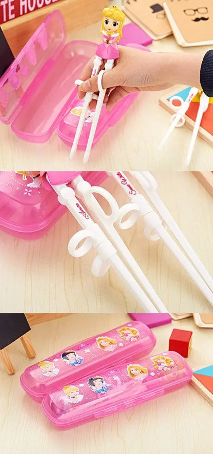 Disney Kids Tableware Set — Lightning McQueen, Mickey, Minnie, Stitch & Princess Elsa Training Chopsticks and Spoons