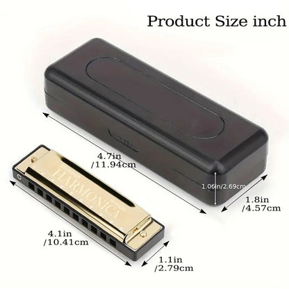 10-Hole C Diatonic Harmonica - Phosphor Bronze Beginner Mouth Organ with Case Kit