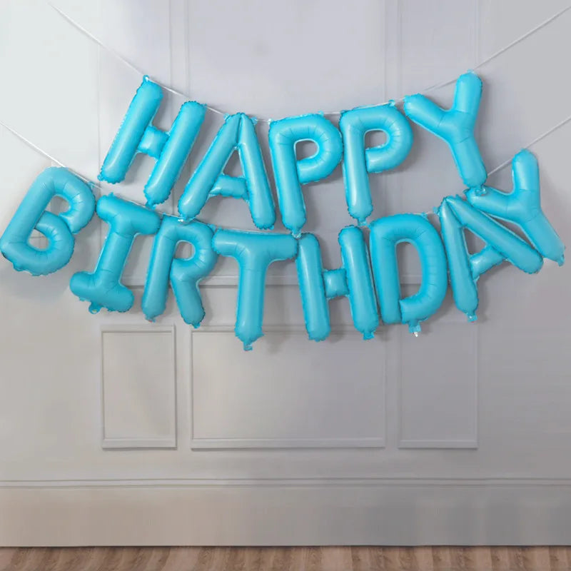 16-Inch Happy Birthday Foil Balloons Set – Pink & Blue Letter Balloons for Birthday Party Decoration