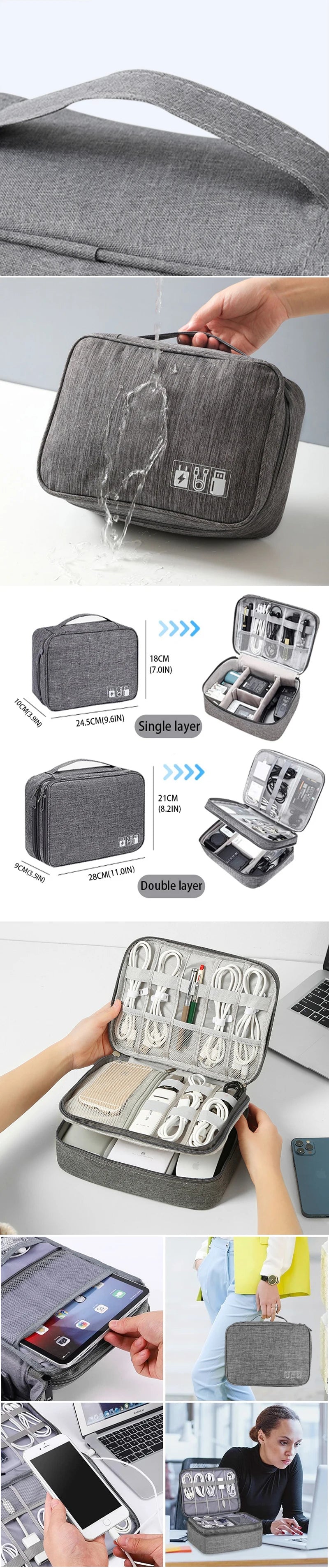 Portable Waterproof Travel Cable Storage Bag – Digital Organizer for USB Cables, Chargers & Plugs