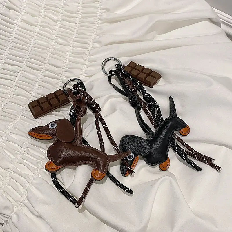 Leather Dachshund Bag Pendant - Creative Dog Keychain & Car Keyring Charm Gift