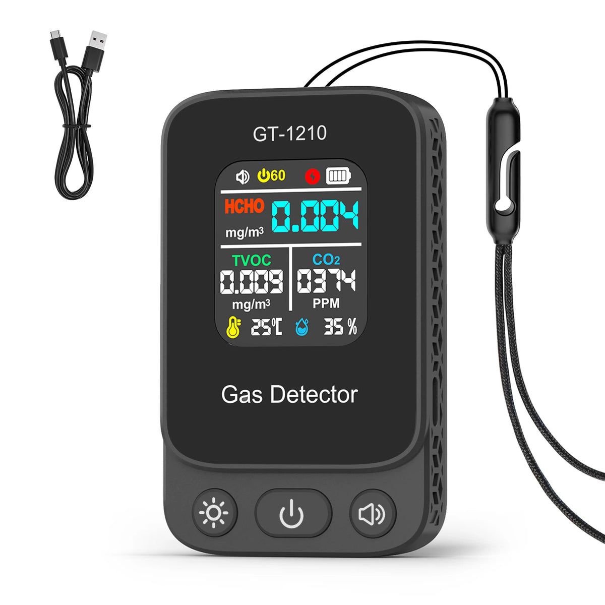 5-in-1 Air Quality Monitor - CO2 HCHO TVOC Gas Detector with Temperature & Humidity Meter Sensor
