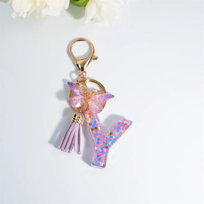 A-Z Sequin Initial Keychain - Dreamy Butterfly Tassel Pendant Bag & Purse Charm for Women