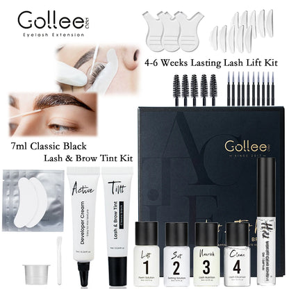 Gollee Lash & Brow Tinting Kit – Classic Black, Natural Eyelash Lifting Perm Treatment, Lasts 4-6 Weeks, Makeup Set for Lash Curler Perm