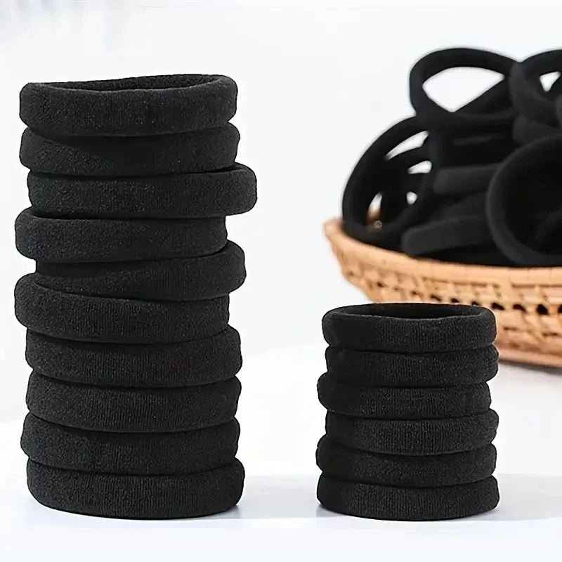 10/100PCS Black Elastic Hair Bands - Simple Rubber Scrunchies & Ponytail Holders for Women & Girls (2-5cm)