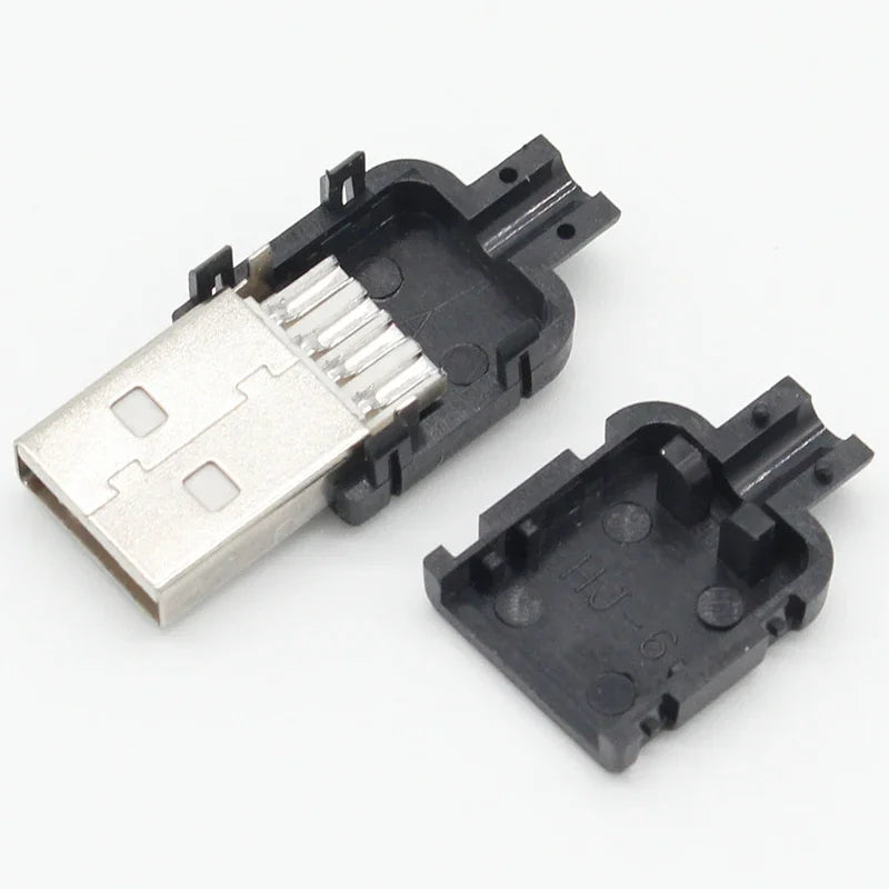 10-Pack USB 2.0 Type-A Male Connector Kit - 4 Pin Solder Assembly Plug Adapter for Data Connection