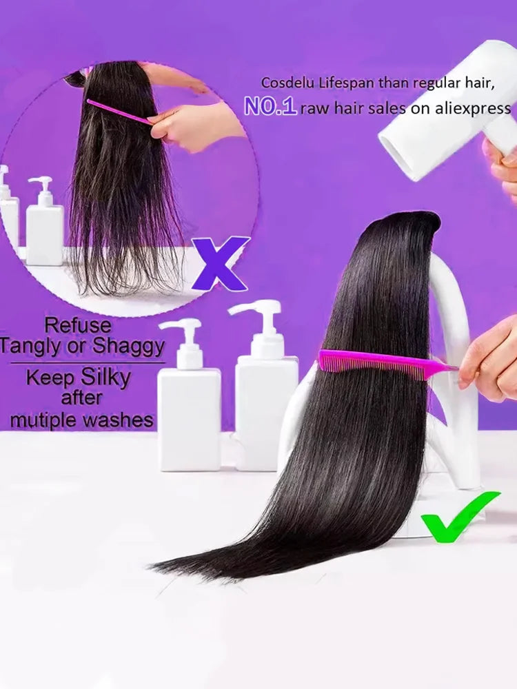 30-34 Inch Bone Straight Human Hair Bundles – Natural Black Remy Unprocessed Virgin Hair Extensions, 3-4 Bundle Deals