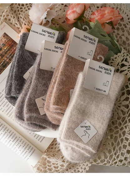 Women’s Wool Winter Socks — Thick Warm Medium Tube Rabbit Hair & Cashmere Socks for Autumn/Winter