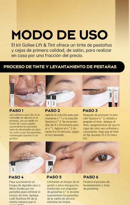 Gollee Lash & Brow Tinting Kit – Classic Black, Natural Eyelash Lifting Perm Treatment, Lasts 4-6 Weeks, Makeup Set for Lash Curler Perm