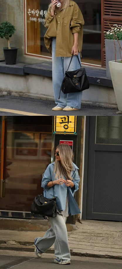 New Rodeobag Leather Kelly Bag — Women’s Large Capacity Fashion Handbag with Advanced Lock, High-End Underarm Bag