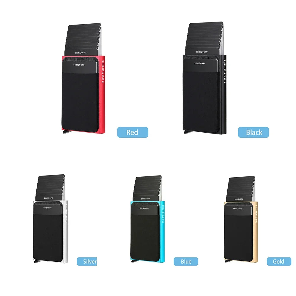 Automatic Flip Card Holder Sleeve — Large Capacity Metal Wallet with 12 Slots, Anti-Theft Credit Card Case for Men